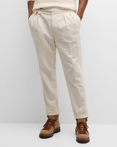 Brunello Cucinelli Men's Fine Wale Pleated Corduroy Pants