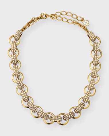 Oscar de la Renta Pave Bull Horn Link Necklace