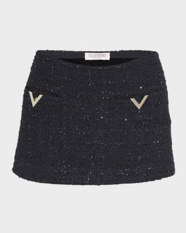 Valentino Garavani V-Logo Metallic Tweed Mini Skirt