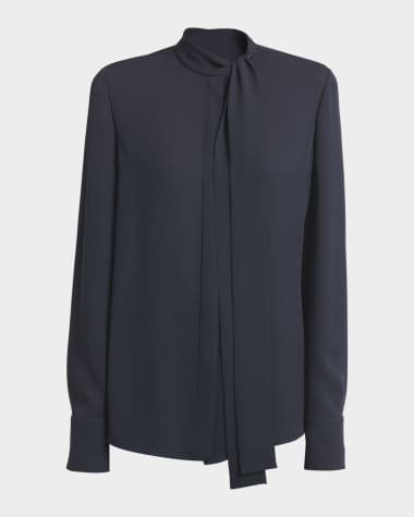 Valentino Garavani Scarf-Neck Long-Sleeve Silk Blouse