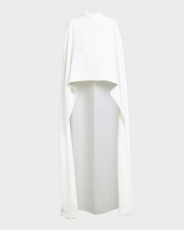 Valentino Garavani Flowy Long Cape Top with Tie Neck