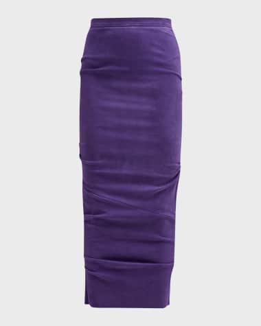 LaQuan Smith Ruched Suede Midi Pencil Skirt