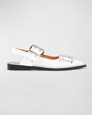 Ganni Dual-Buckle Slingback Ballerina Flats