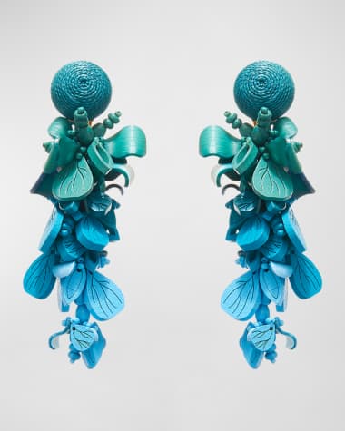 Oscar de la Renta Wooden Flower Cluster Clip-On Earrings