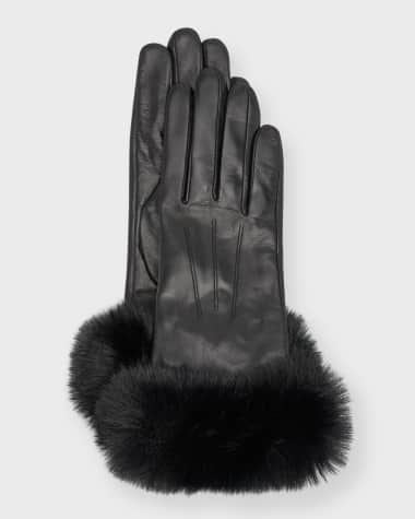 Sofia Cashmere Leather & Cashmere Gloves With Faux Fur Cuffs