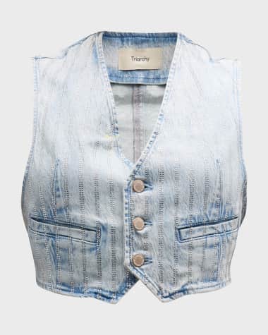 Triarchy Ms. Sofiane Metallic-Stripe Denim Crop Vest