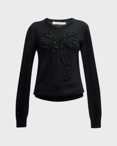 Carolina Herrera Bow Bead-Embellished Wool Sweater
