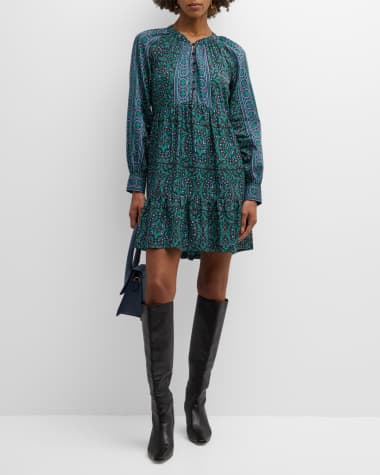 Xirena Lilith Tiered Geometric-Print Mini Dress