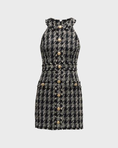 L'Agence Jade Button-Front Tweed Mini Dress