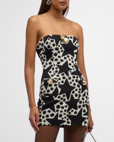 AREA Crystal Medallion Star Knit Strapless Mini Dress
