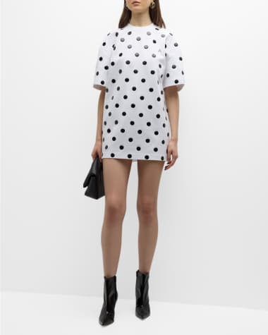 AREA Polka-Dot Short-Sleeve Mini T-Shirt Dress