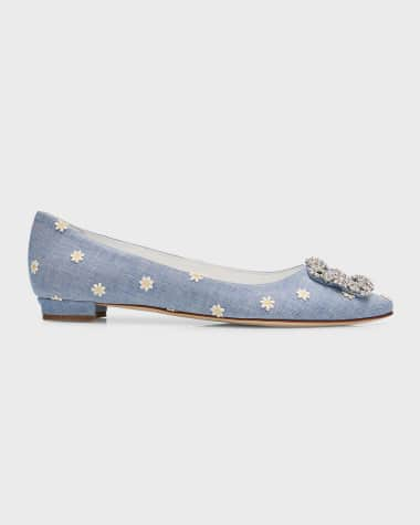 Manolo Blahnik Hangisi Foral Buckle Ballerina Flats