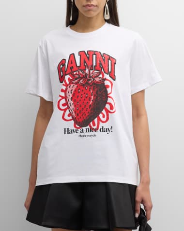 Ganni Crewneck Jersey Strawberry T-Shirt