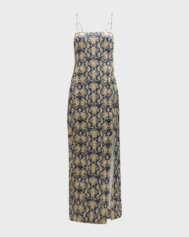 Ganni Strappy Crinkled Satin Maxi Dress