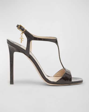 TOM FORD Angelina Croco Charm T-Strap Sandals