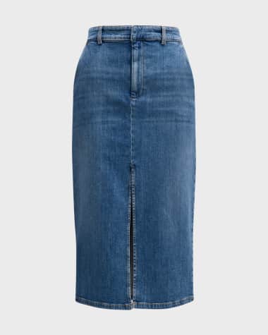 Marella Cast Front-Slit Straight Denim Midi Skirt
