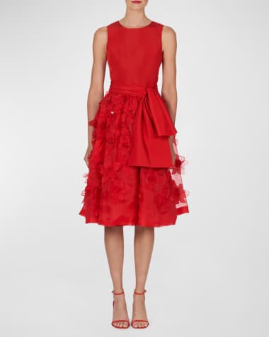 Carolina Herrera Flower Embroidered Applique Sleeveless A-Line Dress