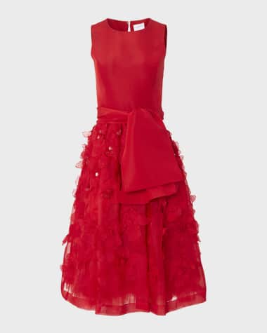 Carolina Herrera Flower Embroidered Applique Sleeveless A-Line Dress