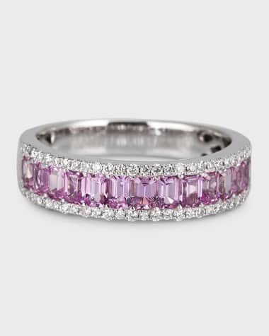 David Kord 18K White Gold Ring with Pink Sapphires and Diamonds, Size 6.5
