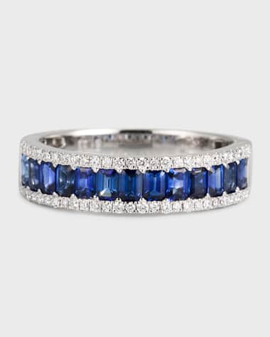 David Kord 18K White Gold Ring with Blue Sapphires and Diamonds, Size 6.5