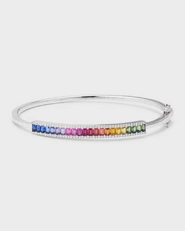 David Kord 18K White Gold Bangle with Multicolor Sapphires and Diamonds