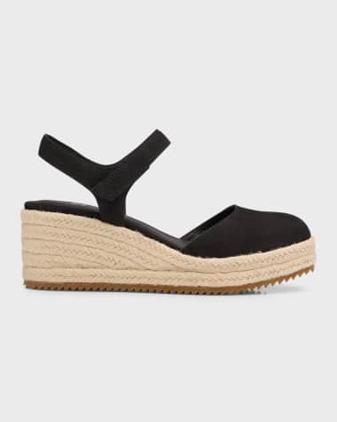 Eileen Fisher Nessa Suede Ankle-Grip Wedge Espadrilles