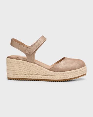 Eileen Fisher Nessa Metallic Ankle-Grip Wedge Espadrilles