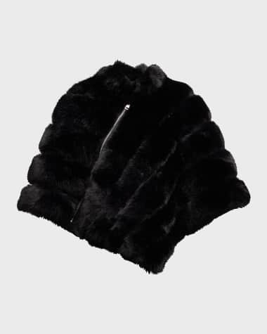 La Fiorentina Asymmetric Faux Fur Poncho