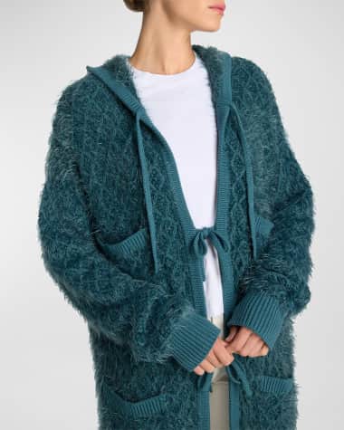 St. John Eyelash Diamond-Knit Long Hooded Cardigan