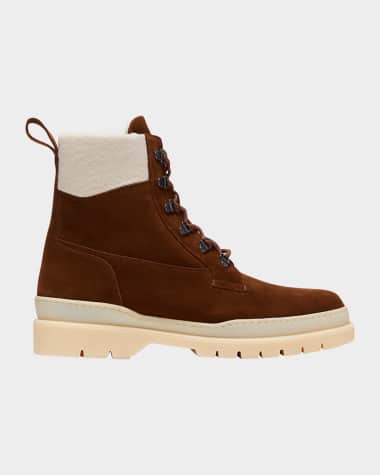 Loro Piana Men's Gravel Walk Suede Shearling Lace-Up Ankle Boots