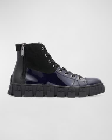 Karl Lagerfeld Paris Men's Patent and Suede Zip High-Top Sneakers