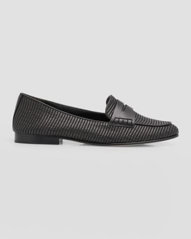 Veronica Beard Raffia Leather Slip-On Penny Loafers