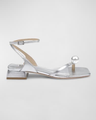 Badgley Mischka Lola Metallic Pearly Ankle-Strap Sandals