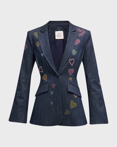 Cinq a Sept Cheyenne Heart Denim Embroidered Blazer