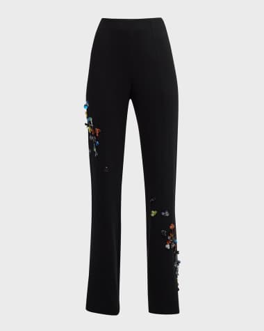 Cinq a Sept Kingsley Sequin Flower Straight-Leg Pants