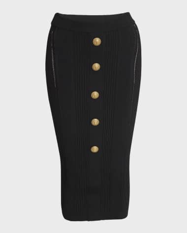 Balmain 5-Button See-Through Knit Midi Skirt