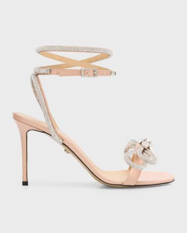 MACH & MACH Crystal Embellished Leather Double Bow Sandals