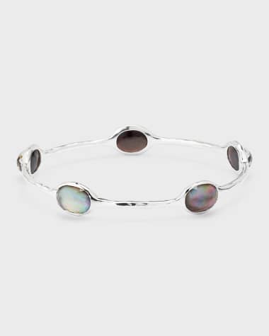Ippolita 925 Rock Candy 5 Stone Bangle in Rock Crystal and Black Shell Doublet