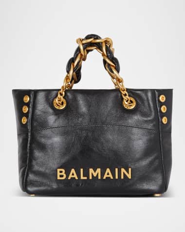 Balmain 1945 Soft Small Cabas Tote Bag in Crinkled Leather
