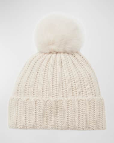 Bruno Magli Ladder Stitch Cashmere Beanie With Pom