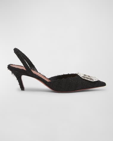 Amina Muaddi Camelia 60mm Tweed Halter Pumps