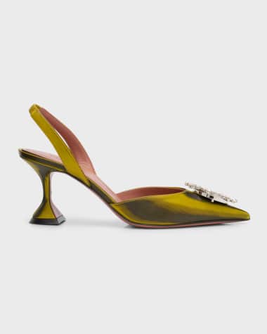 Amina Muaddi Begum Mirror Ornament Slingback Pumps
