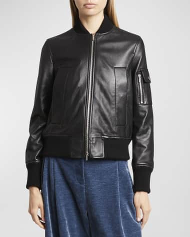 Bagatelle Fringe Trim Leather Bomber Jacket Black, $311, Last Call by  Neiman Marcus