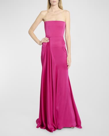Alex Perry Satin Crepe Strapless Gathered Drape Gown
