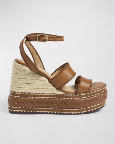 Castaner Faure Leather Raffia Wedge Espadrilles