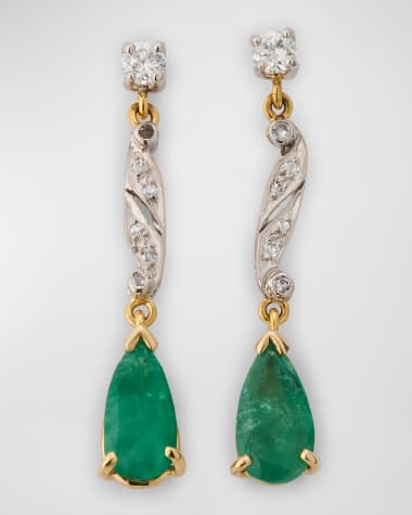 NM Estate Estate Platinum and 18K Yellow Gold Emerald and Diamond Drop Earrings