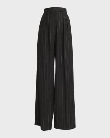 Alex Perry High-Rise Metallic Pinstripe Pleated Wide-Leg Trousers