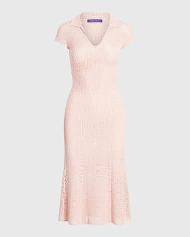 Ralph Lauren Collection Cap-Sleeve Crochet Knit Midi Polo Dress