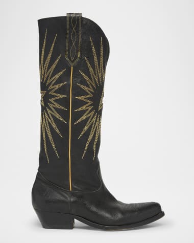 Golden Goose Wish Star Embroidered Leather Western Boots