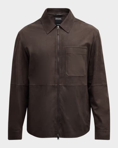 ZEGNA Men's Suede Full-Zip Overshirt